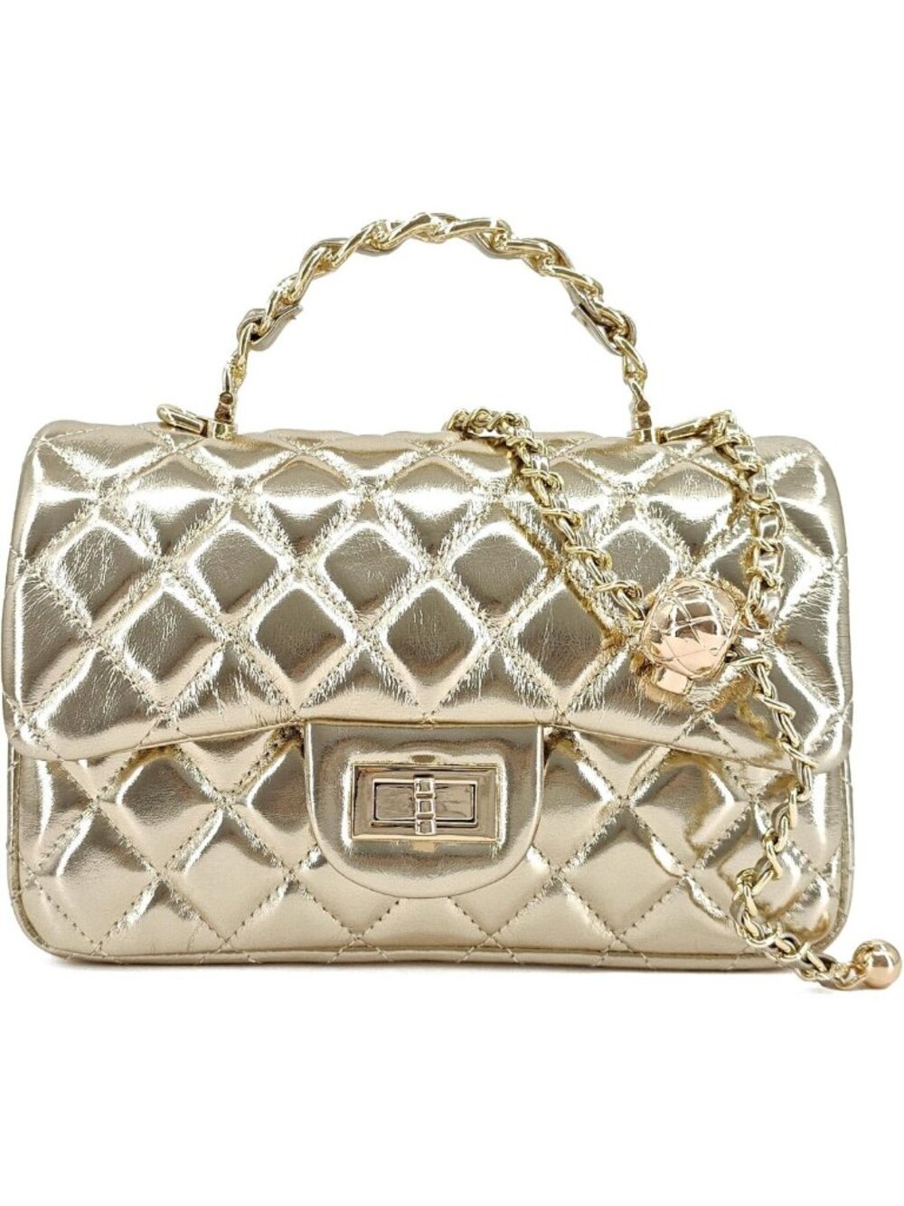 Chic Small Quilted Leather Crossbody Bag with Gold-Tone Handle - Stylish